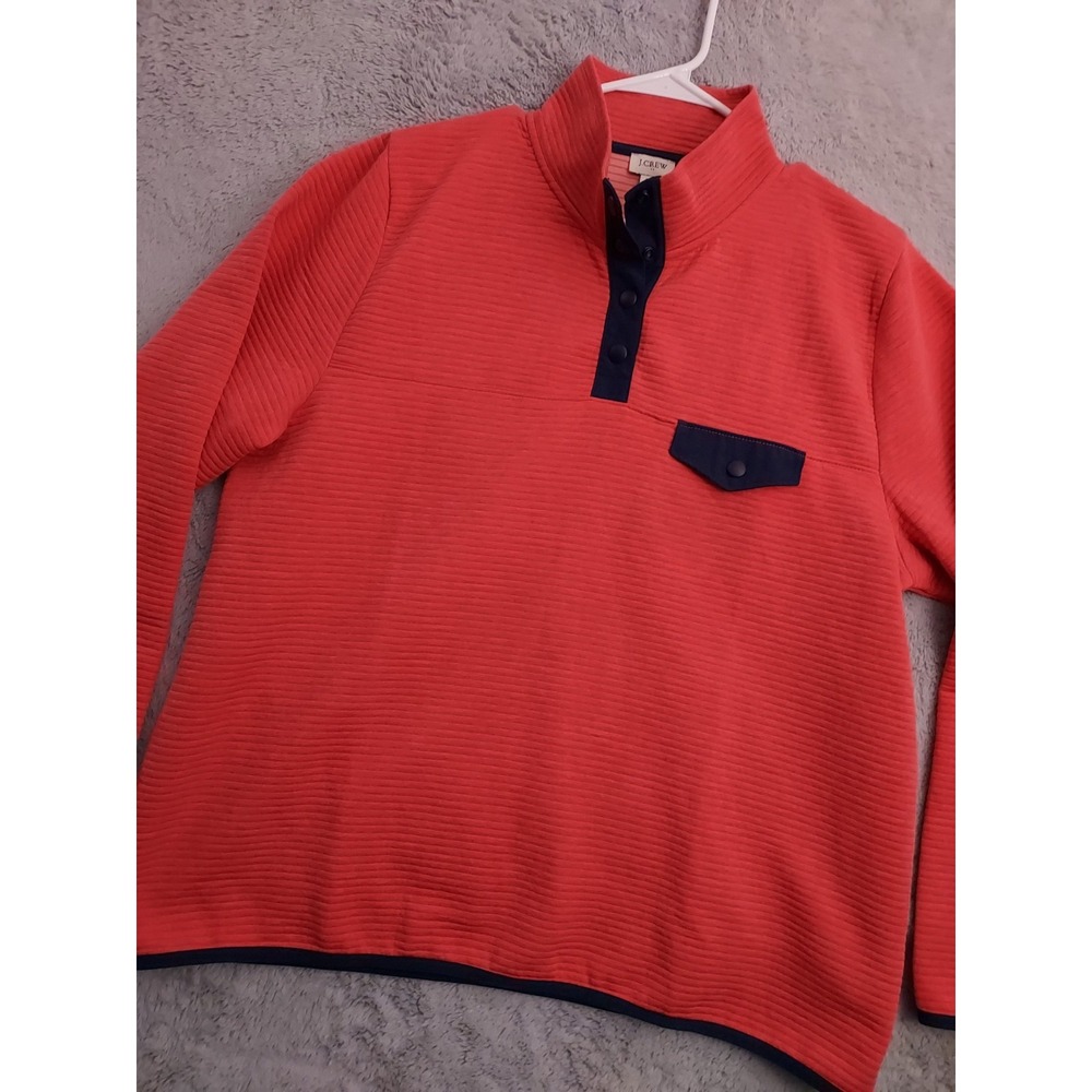 J Crew Sweater Womens Extra Large Quilted Snap Front Pullover Pocket Pink Preppy
